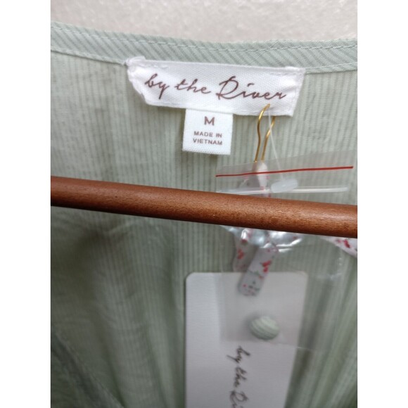 By The River Muted Mint Green Silver Accent LongSleeve Midi Dress Peasant Boho M - Picture 6 of 16